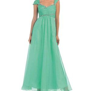 NWT May Queen | Mint Sequin-Accent Cap-Sleeve Gown - sz 8